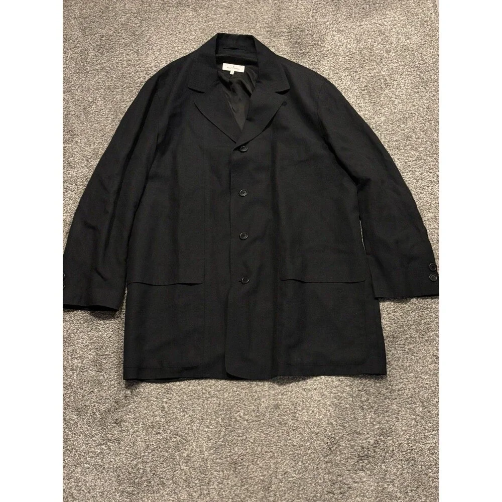 Ermenegildo Zegna Trench Coat Size 52 Black Linen Lyocell Large